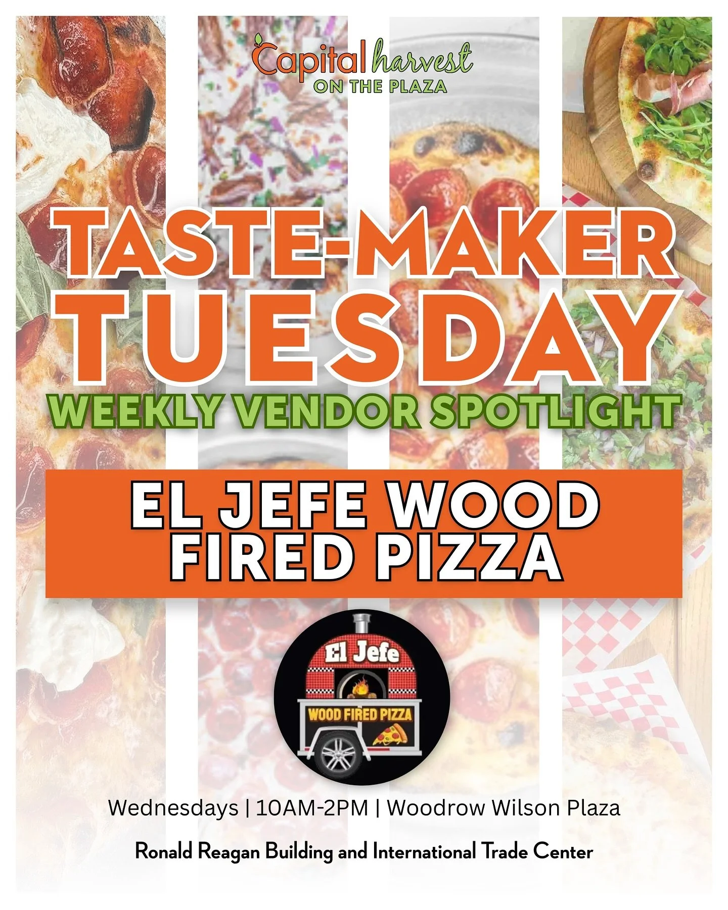 Farmers Market flavor goes wood-fired this Wednesday at CHoP! 🍕🔥

Meet El Jefe Wood Fired Pizza &mdash; pie-slinging pros bringing crispy, cheesy, fire-kissed magic straight from the oven to the plaza. From classic Margherita pizzas to bold, boss-l