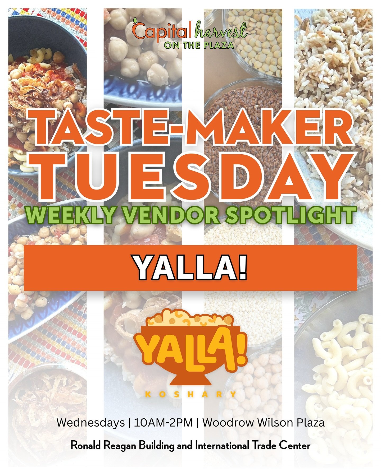 Bold, comforting, and bursting with flavor &mdash; Yalla! is bringing Egyptian street food flair to Capital Harvest on the Plaza THIS Wednesday! 🍚🔥

Dig into authentic koshary &mdash; a hearty, delicious mix of lentils, pasta, rice, crispy onions, 
