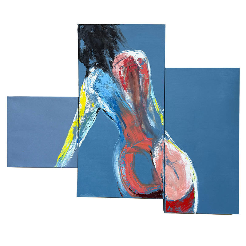  Stepping In (Triptych)  2025 Oil on canvas 26×32 in. (Variable) 
