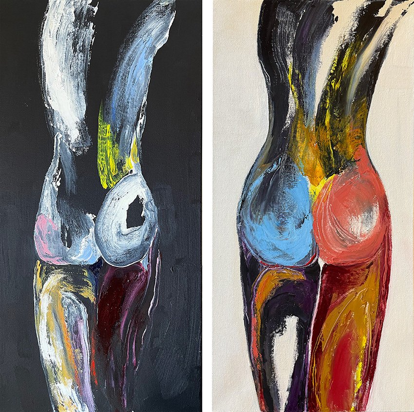 Torso in the Dark & Luxuriating (2023 & 2025)  I  Oil on canvas  I  24x26 in. (24x12 in. each)