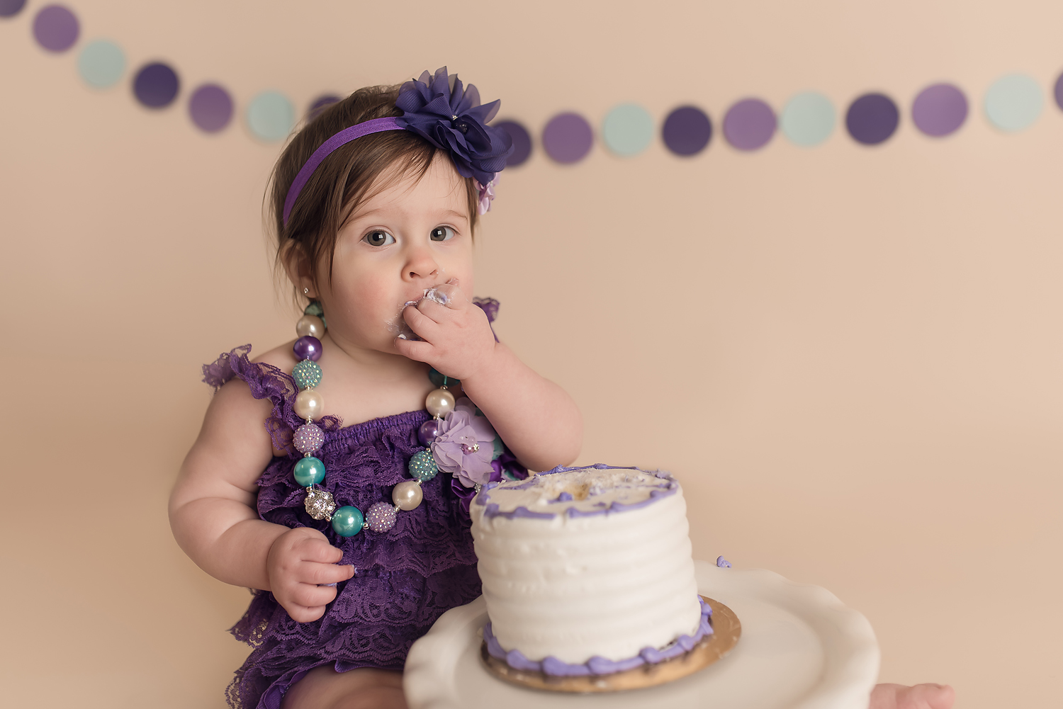 Jessica Fenfert Baltimore Maryland Baby Photographer cake smash girl in purple