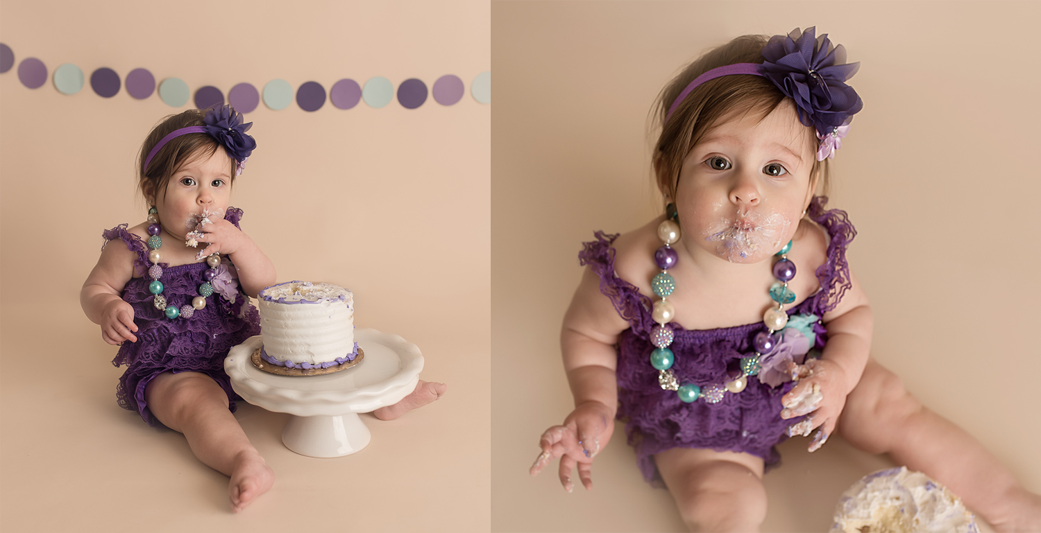 Jessica Fenfert Baltimore Maryland Baby Photographer cake smash girl in purple