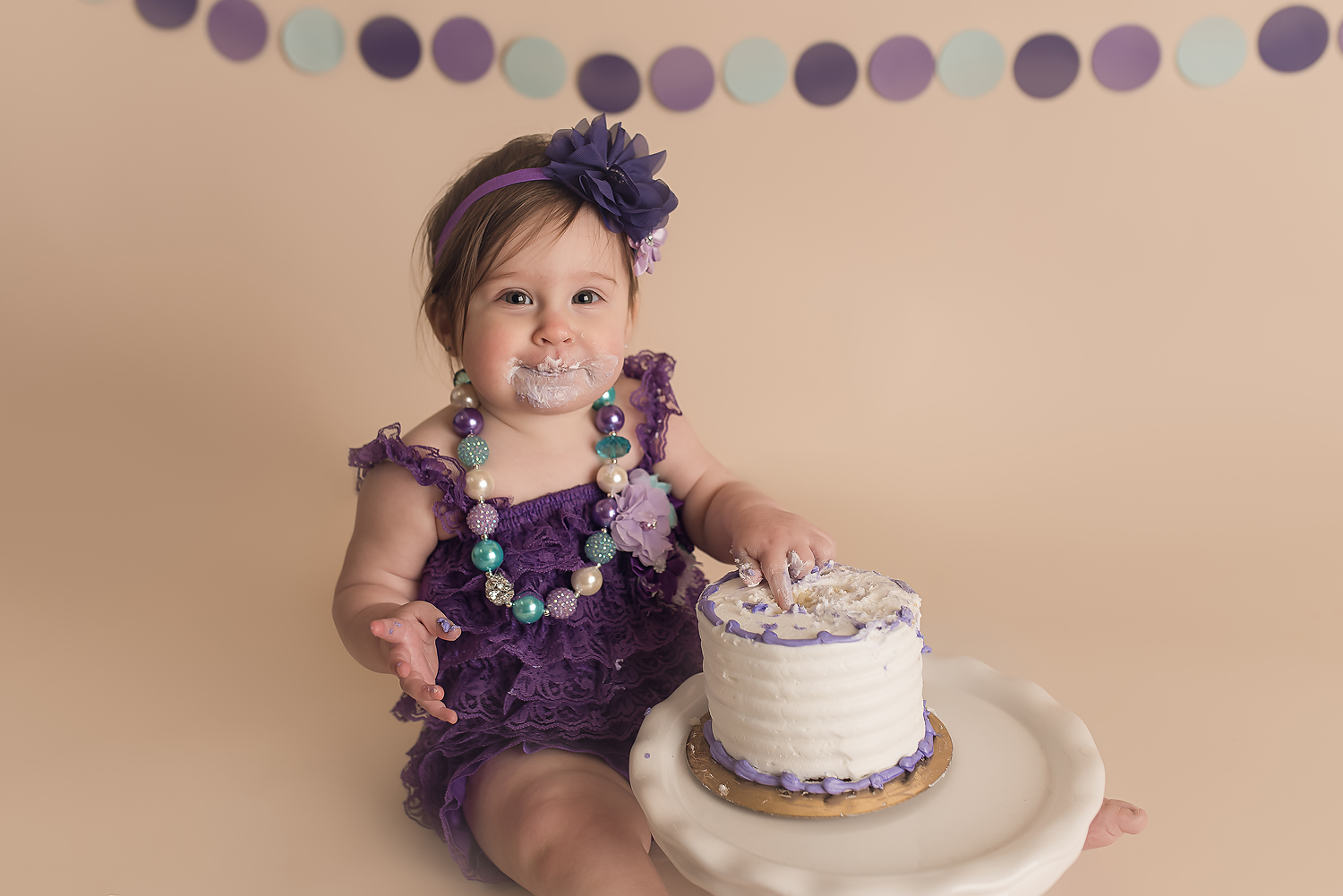 Jessica Fenfert Baltimore Maryland Baby Photographer cake smash girl in purple