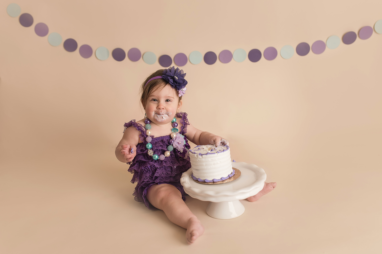 Jessica Fenfert Baltimore Maryland Baby Photographer cake smash girl in purple