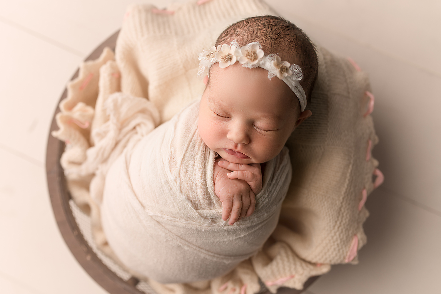 Baltimore Howard County Maryland Newborn Photographer Jessica Fenfert baby girl cream bowl