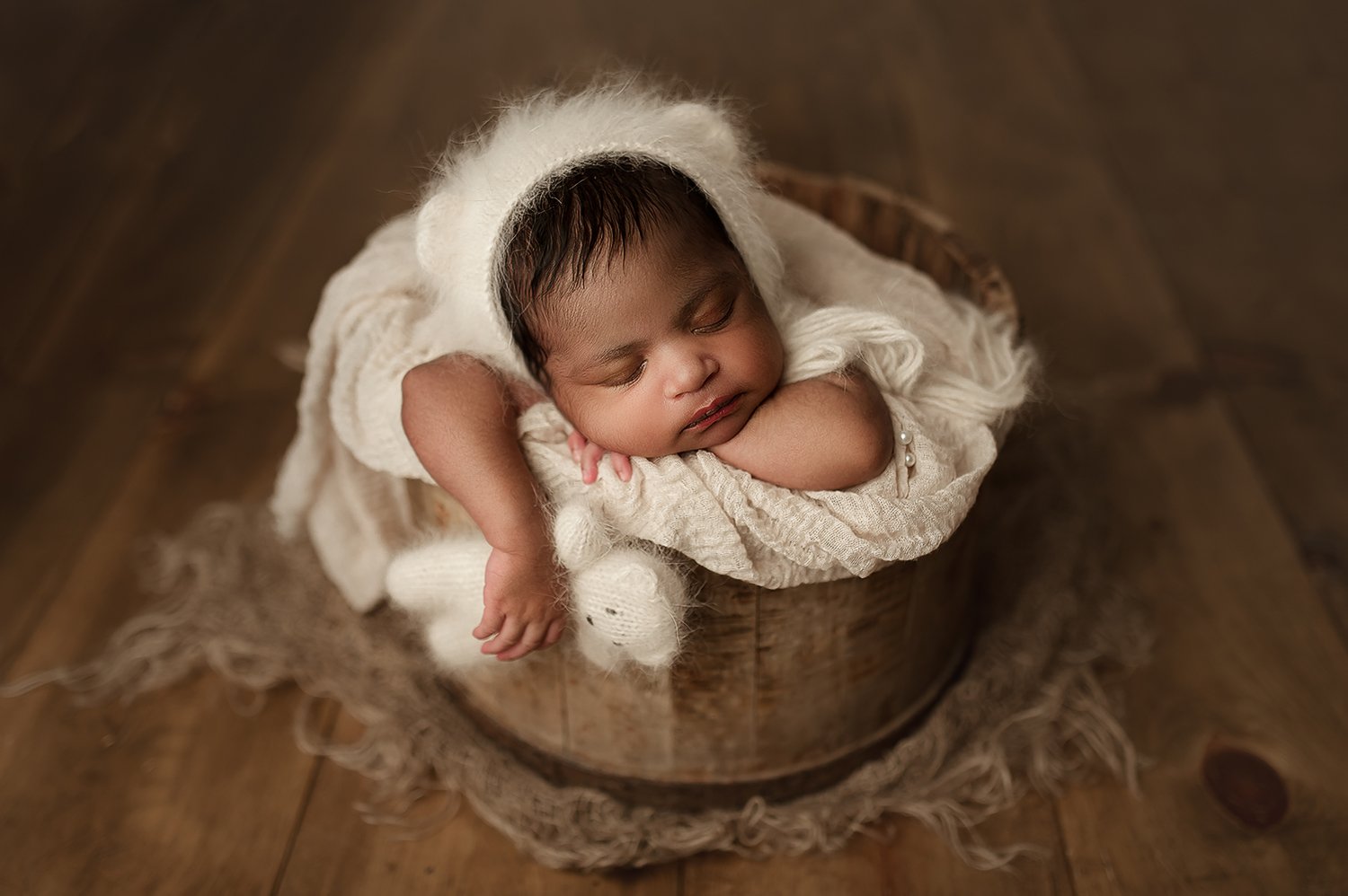 Jessica Fenfert Baltimore Maryland Newborn Photographer baby girl in bucket