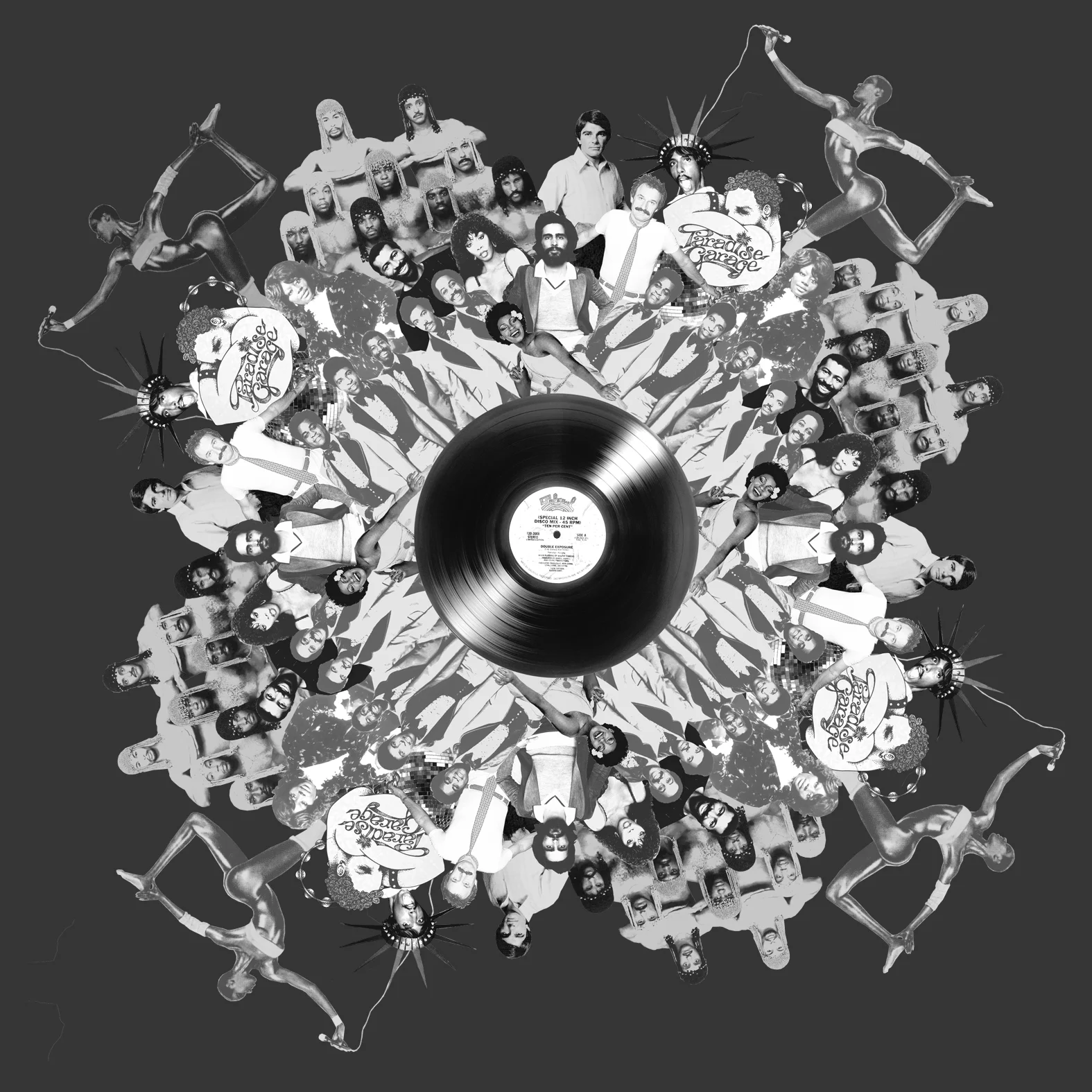 Disco Mandala Black & White Version Dark Grey T-Shirt