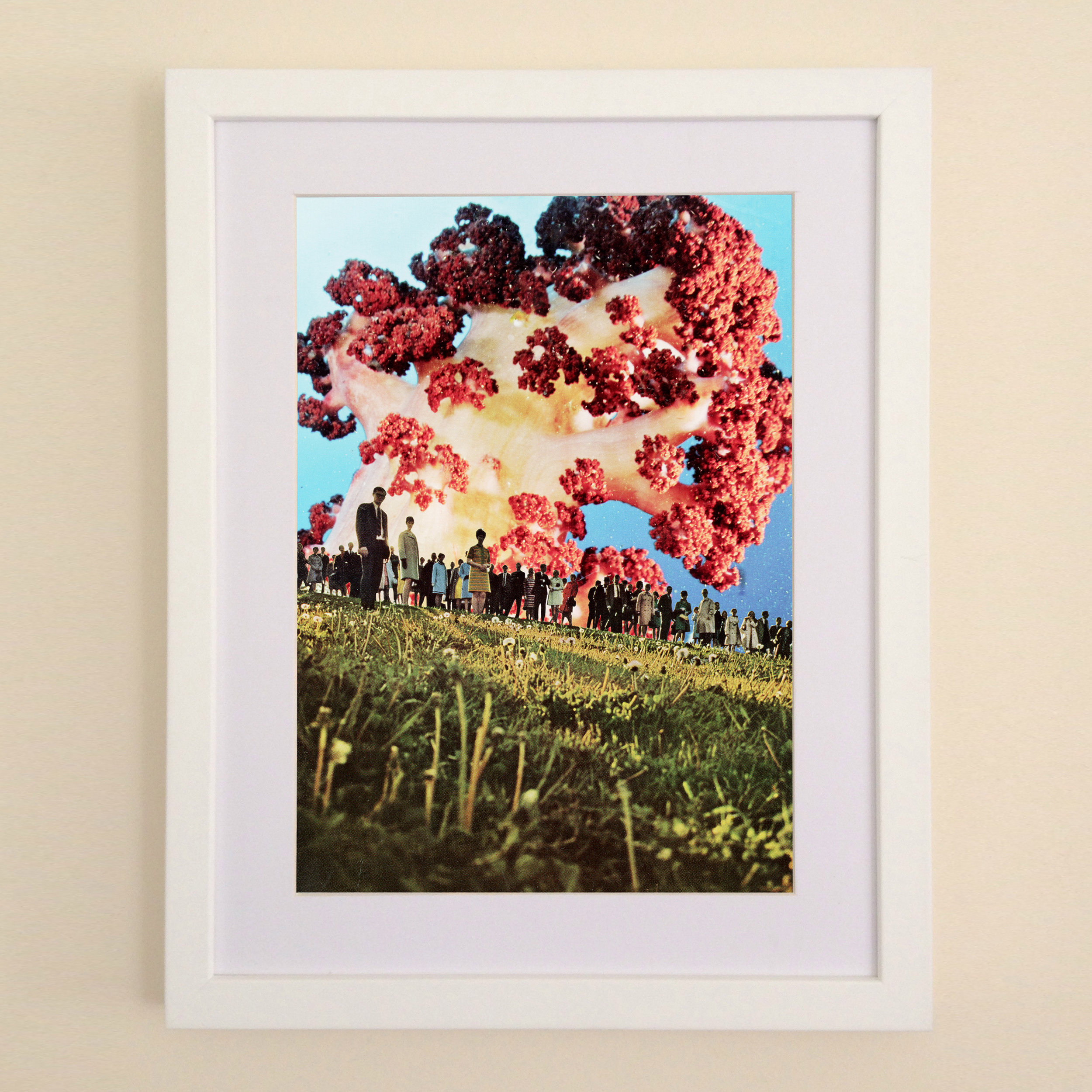 Ominous Crowd Gather In Front Of Red Broccoli Collage Art Print available in A4 or A3 printed on Archival Matte Paper