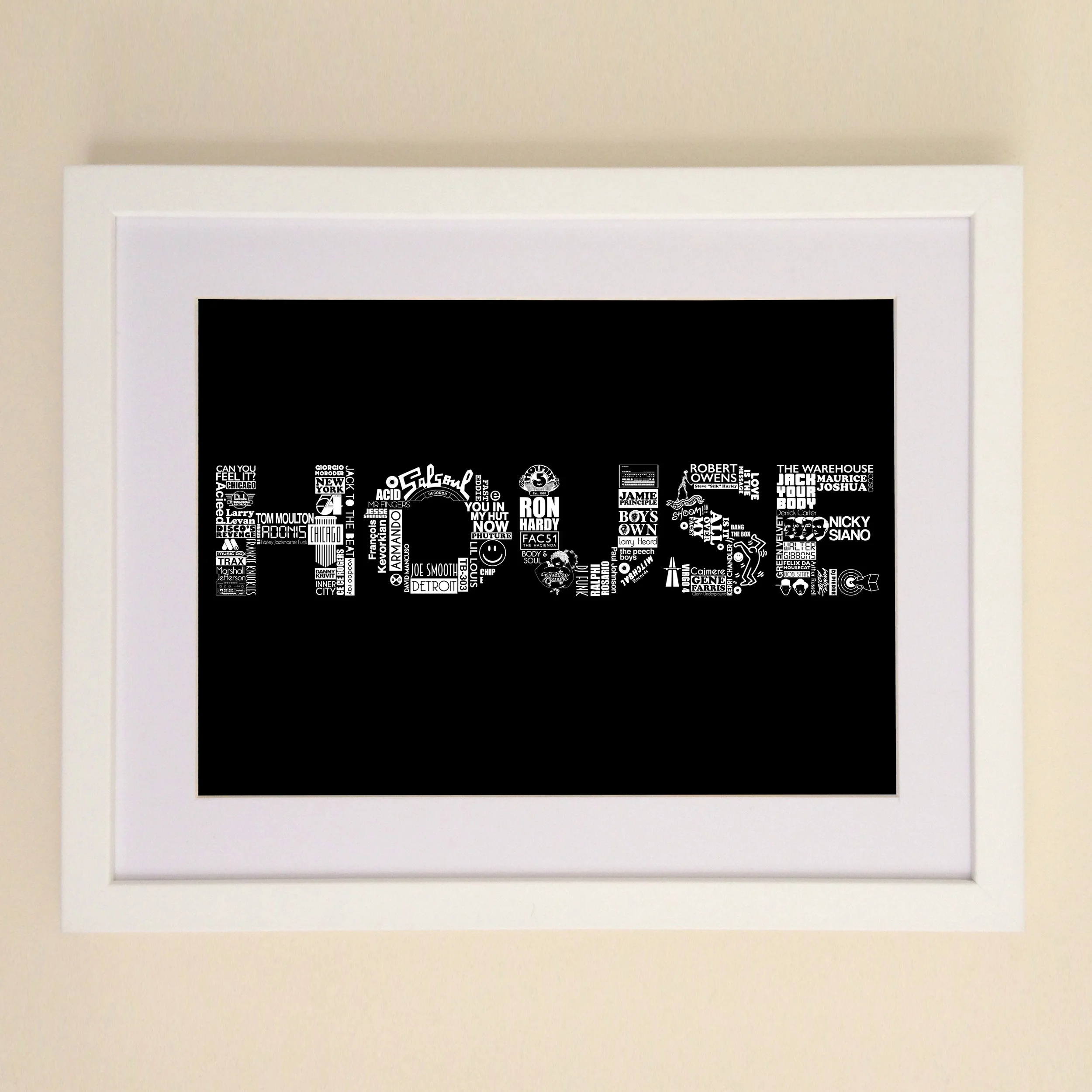 HOUSE: The Constituent Parts White on Black Art Print available in A4 or A3 printed on Archival Matte Paper