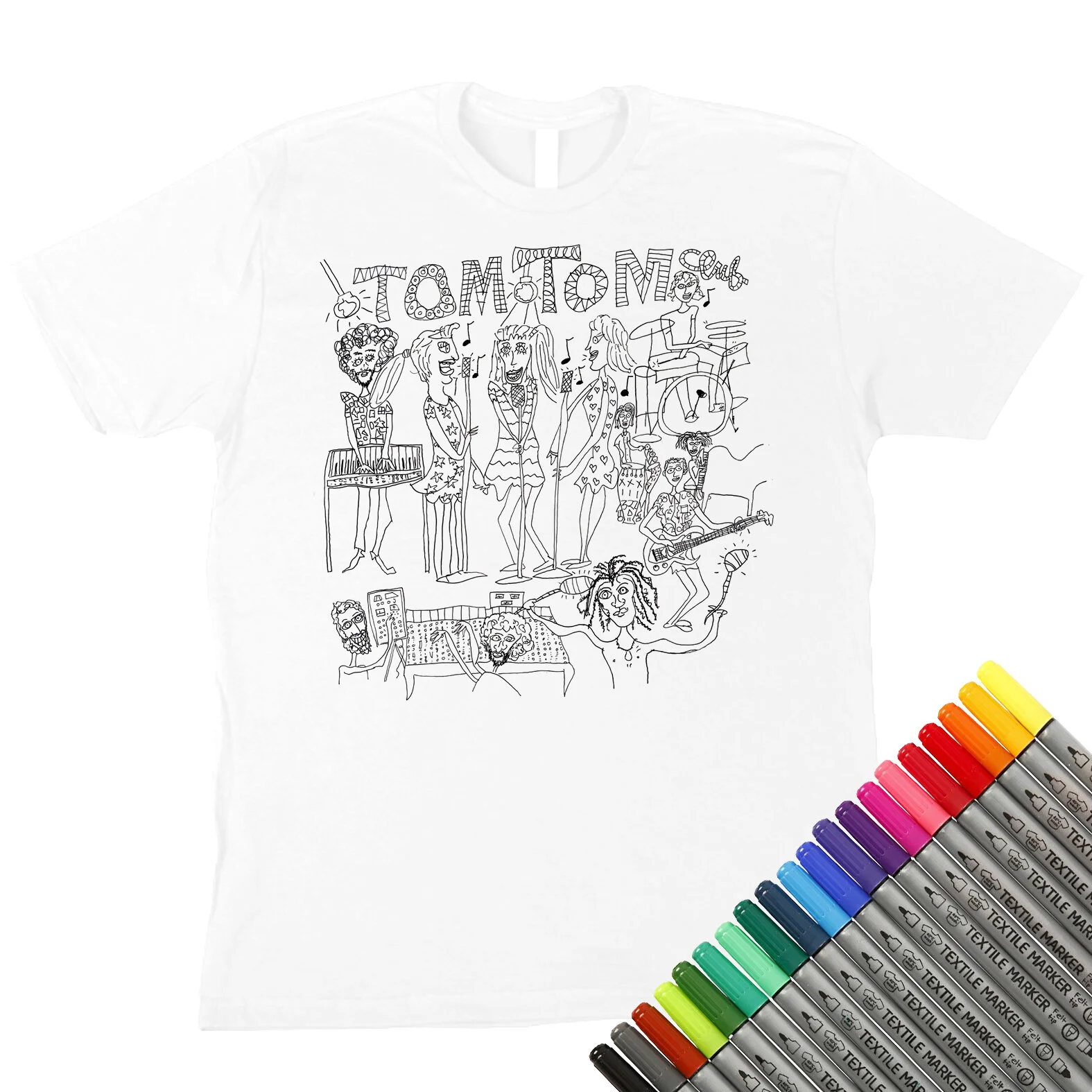 Tom Tom Club Colour In T-Shirt with pack of 20 fabric pens