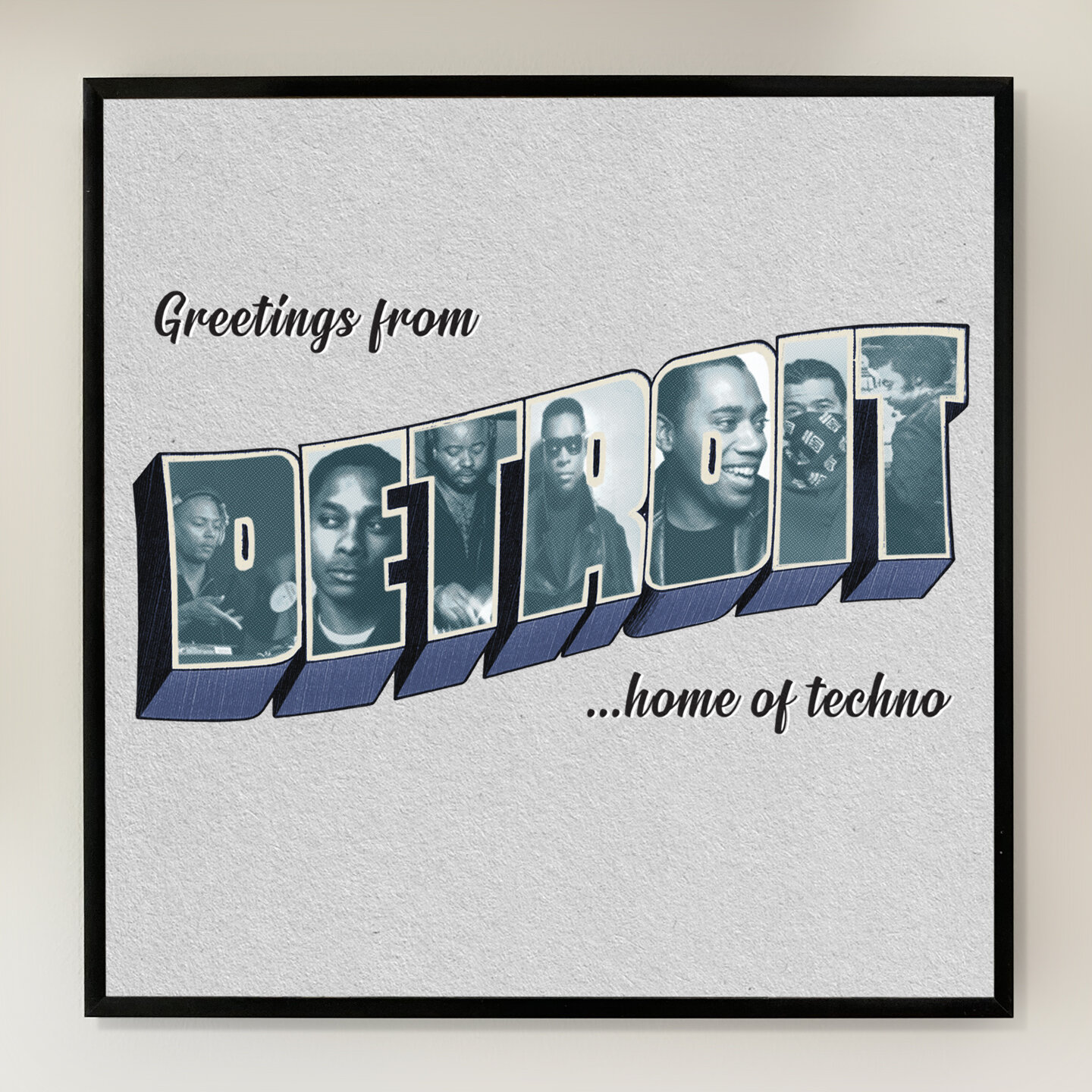Greetings From Detroit 12x12 inch Art Print printed on Archival Matte Paper