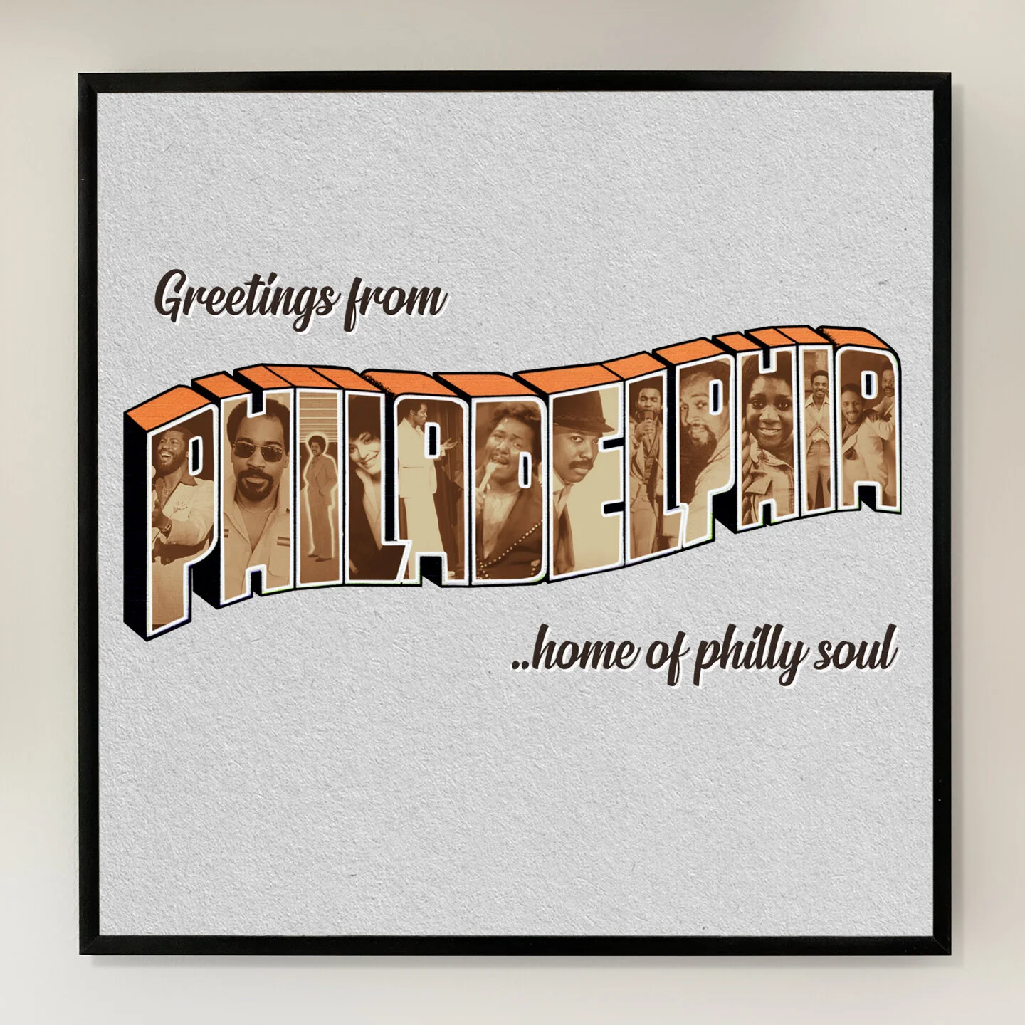 Greetings From Philadelphia 12x12 inch Art Print printed on Archival Matte Paper