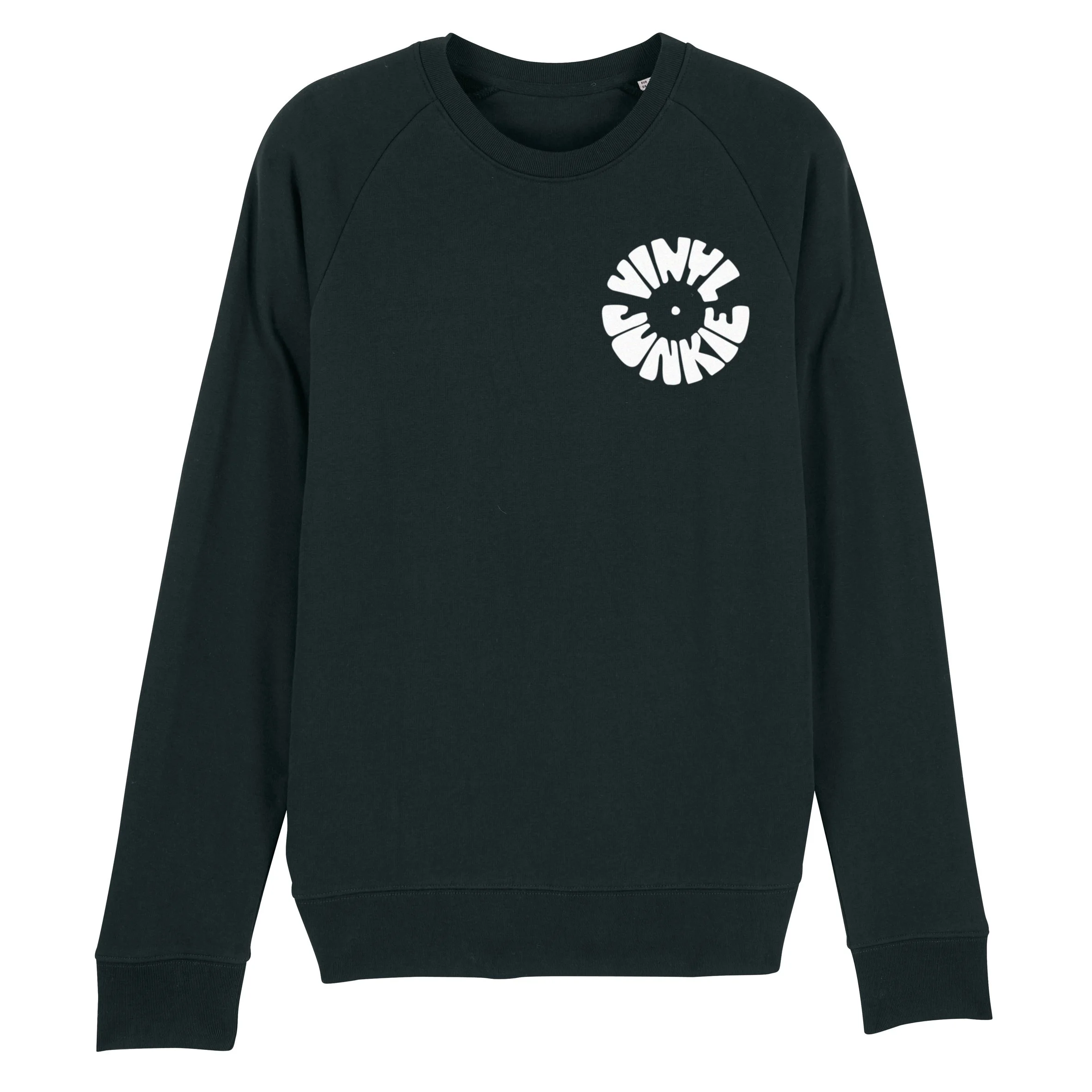 Vinyl Junkie Circle Men's Black Sweatshirt With White Flock Vinyl