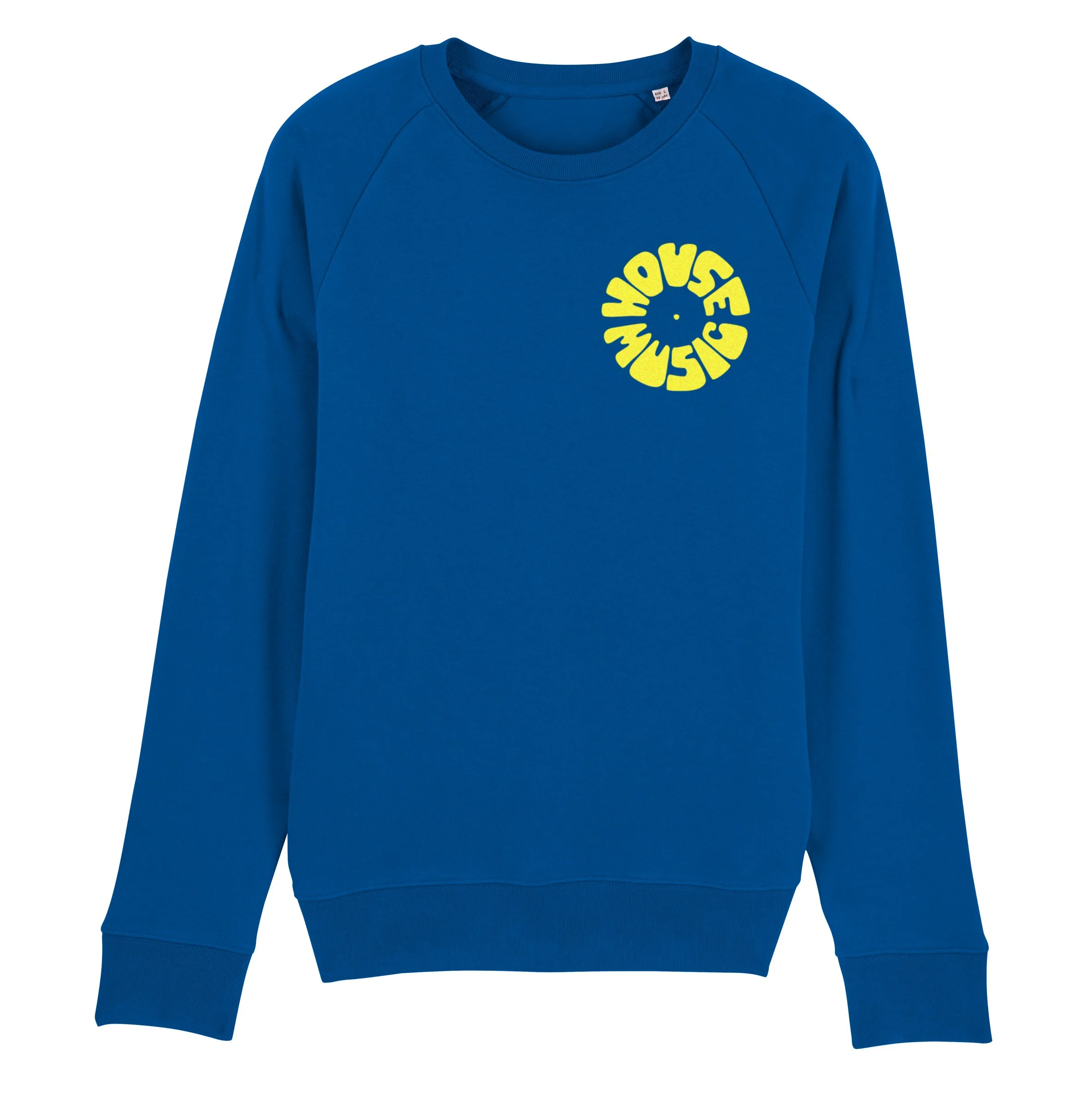 House Music Circle Men's Blue Sweatshirt With Yellow Flock Vinyl