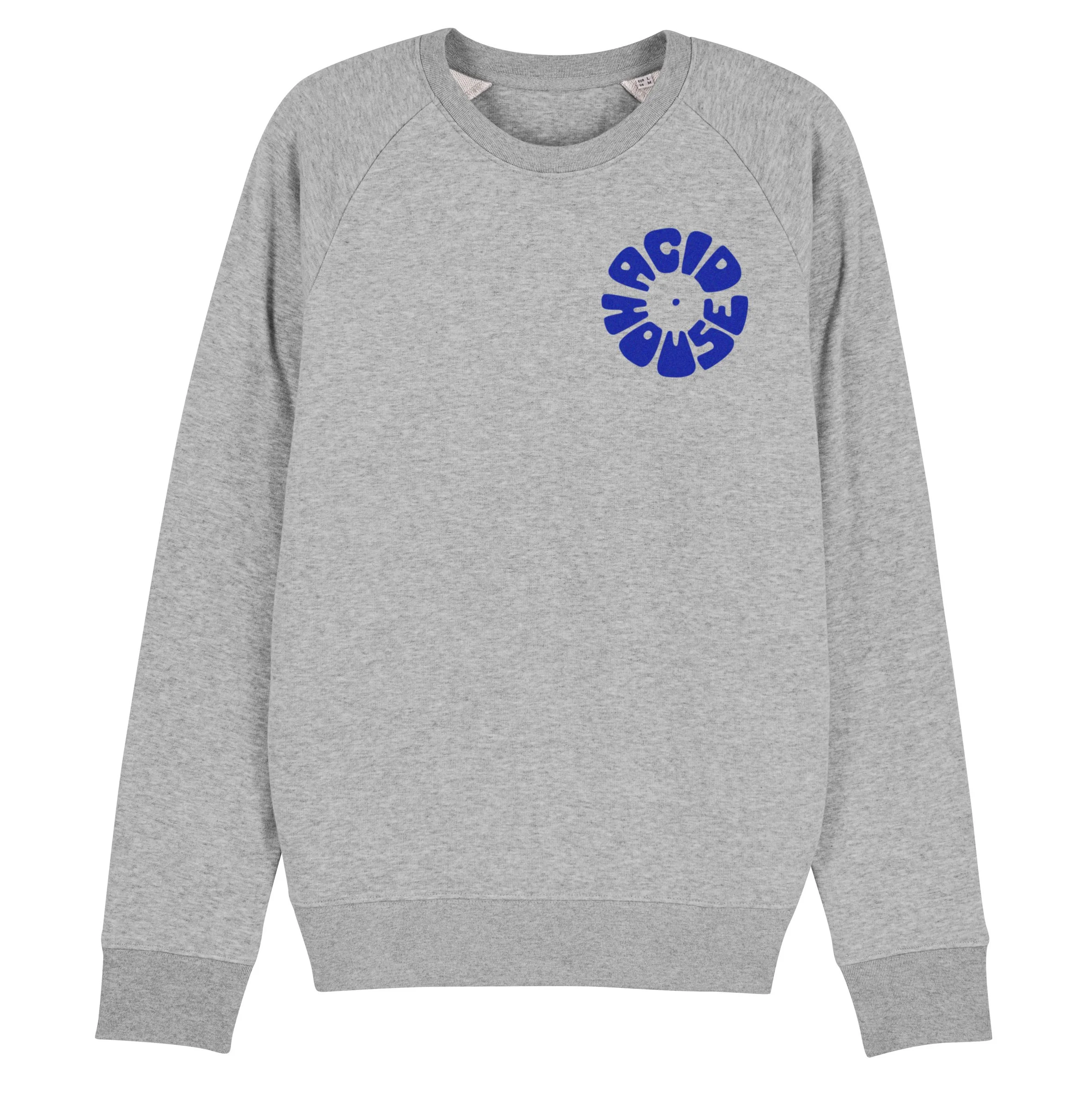 Acid House Circle Men's Grey Marl Sweatshirt With Blue Flock Vinyl