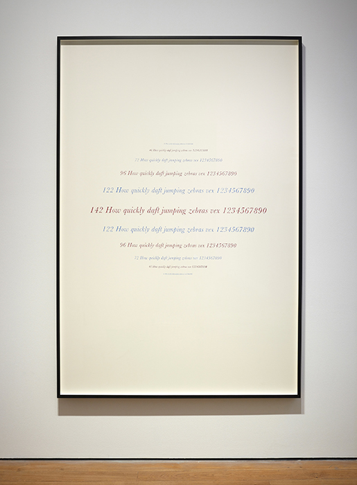    Complete Poetry (Samuel Beckett),  2014    Lápiz de color, papel / Coloured pencil, paper    209 x 140 cm     *El texto tiene la misma área de color que la tinta usada para imprimir una edición del poema "Complete Poetry" de Samuel Beckett; el pap