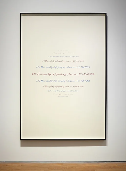 Complete Poetry (Samuel Beckett), 2014 Lápiz de color, papel / Coloured pencil, paper 209 x 140 cm *El texto tiene la misma área de color que la tinta usada para imprimir una edición del poema "Complete Poetry" de Samuel Beckett; el papel tiene la misma área que las páginas del libro / The text has the same area of color as the ink used to print an edition of Samuel Beckett's poem "Complete Poetry"; the paper has the same area of the pages of the book. 