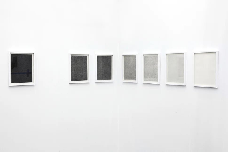 Línea de tiempo / Timeline , 2012 Lápiz de color, papel / Coloured pencil, paper Políptico de 7 dibujos de 36 x 28 cm cada uno /Polyptych of 7 drawing of 36 x 28 each