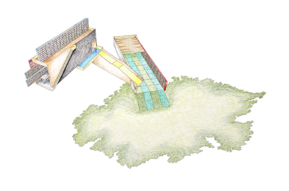 La biblioteca exploración, biblioteca Z / The Exploration Library, Z Library , 2007 Lápiz, lápiz de color, papel / Pencil, coloured pencil, paper 70 x 100 cm