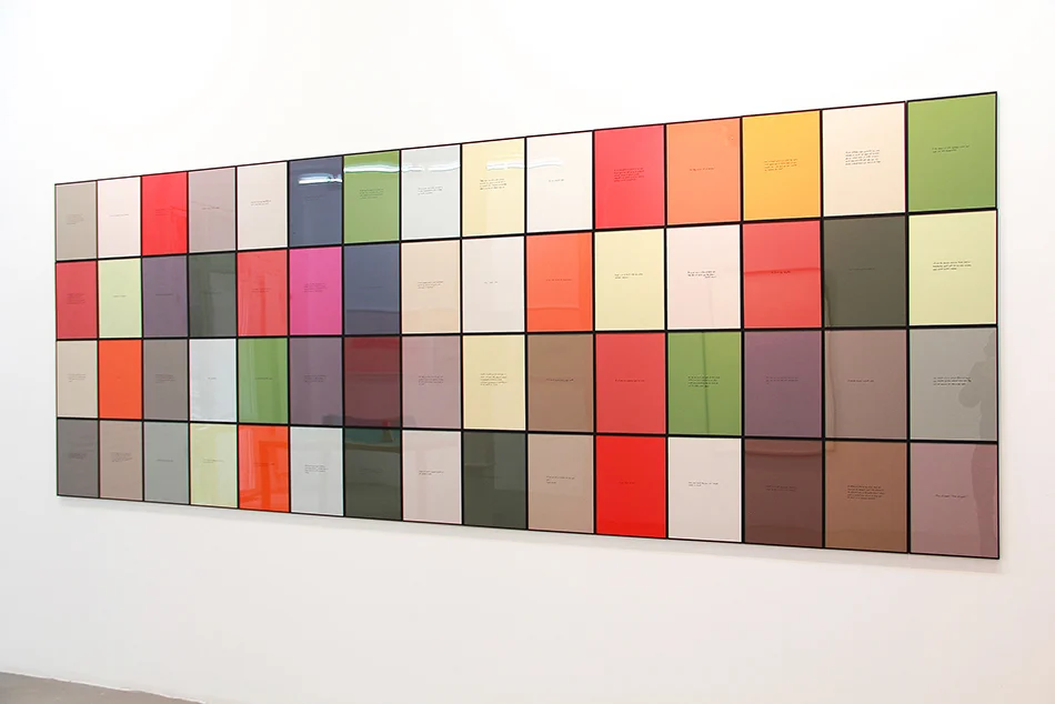 Finales / Endings , 2014 Tinta, papel / Ink, paper Políptico de 60 piezas de 37.5 x 27.5 cm cada uno / Polyptych of 60 pieces of 37.5 x 27.5 cm each Medidas finales variables / Final dimensions variable