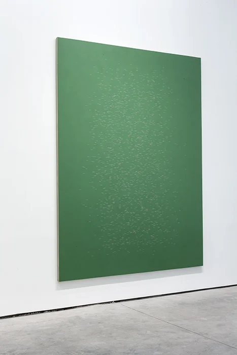 Todos los guiones de Dickinson VI (Poemas 1183-1789) / All of Dickinson's Hyphens VI (Poems 1183-1789) , 2016 Acrílico sobre lino / Acrylic on linen 320 x 240 cm
96
Normal
0
21
false
false
false
ES-TRAD
X-NONE
X-NONE
/* Style Definitions */
table.MsoNormalTable
{mso-style-name:"Tabla normal";
mso-tstyle-rowband-size:0;
mso-tstyle-colband-size:0;
mso-style-noshow:yes;
mso-style-priority:99;
mso-style-parent:"";
mso-padding-alt:0cm 5.4pt 0cm 5.4pt;
mso-para-margin:0cm;
mso-para-margin-bottom:.0001pt;
mso-pagination:widow-orphan;
font-size:12.0pt;
font-family:Calibri;
mso-ascii-font-family:Calibri;
mso-ascii-theme-font:minor-latin;
mso-hansi-font-family:Calibri;
mso-hansi-theme-font:minor-latin;
mso-fareast-language:EN-US;}
*De manera atípica para su tiempo, Emily Dickinson utilizaba frecuentemente guiones con los que reemplazaba la puntuación regular. Para la construcción de estas pinturas se utilizaron los guiones de toda su escritura, divididos en seis paneles. La paleta de colores proviene de diferentes ediciones de sus libros / Atypically for her time, Emily Dickinson frequently used hyphens which replaced the regular punctuation. For the construction of these paintings all such hyphens are used based on her writing and they are divided into six panels. The color palette comes from different editions of his books. 