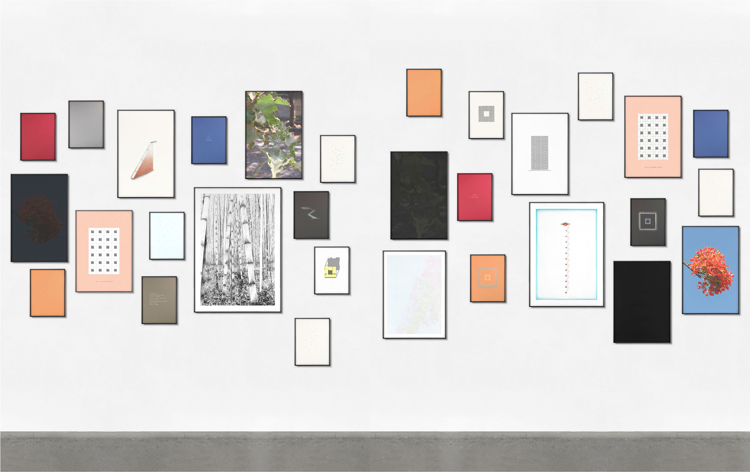 Ensayo sobre la contemplación / An Essay on Contemplation , 2018 Inyección de tinta, tinta, lápiz y lápiz de color sobre papel / Inkjet prints, ink, pencil and coloured pencil on paper