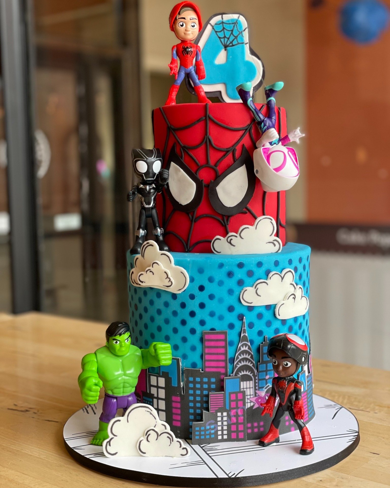 &quot;With great power comes great responsibility&quot; 🕷 We absolutely loved making this SUPER fun cake filled with a whole crew of your friendly neighborhood Spider-friends #opelika #bakery #Auburn #customcake #cakeitecturebakery #spiderman #spide