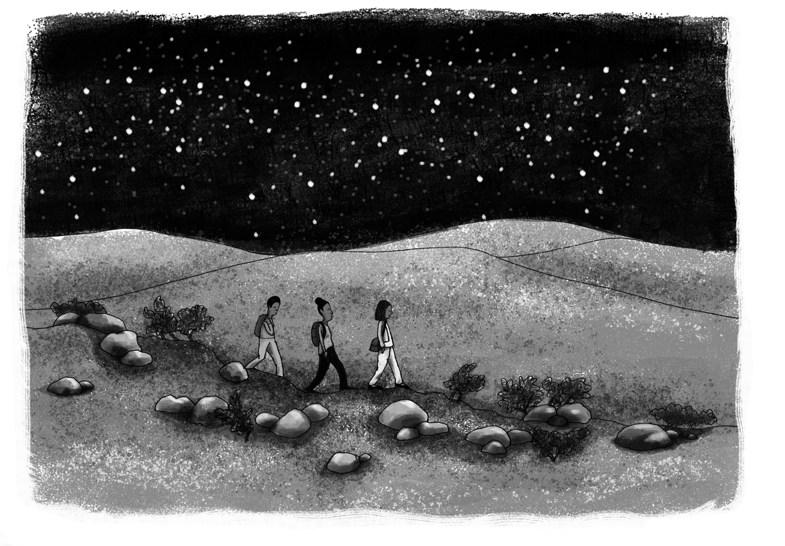 Walking through the desert.