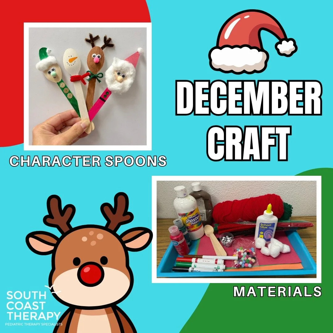 For our December craft of the month we are making Christmas Character Spoons! Materials: wooden spoon, your choice of decorative supplies (markers, paint, paper, cotton balls, googly eyes, pom poms, sequins or buttons, pipe cleaners, yarn, whatever y