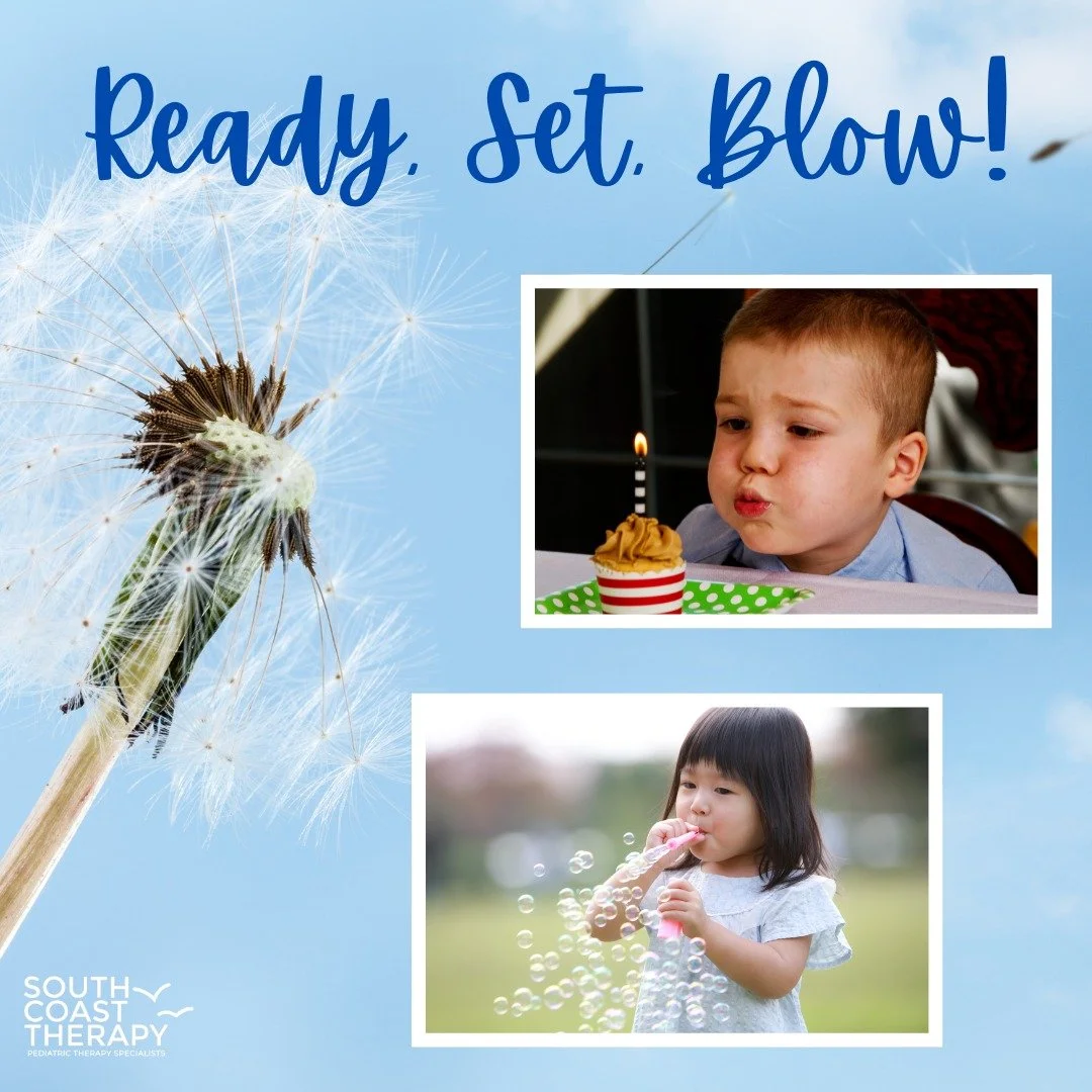 Here are some fun blowing activities that can improve lip and cheek strength, drooling, food pocketing, blowing strength and endurance (i.e. bubbles, candles), self-regulation difficulties (i.e. calm their body), decreased proprioceptive sensory proc
