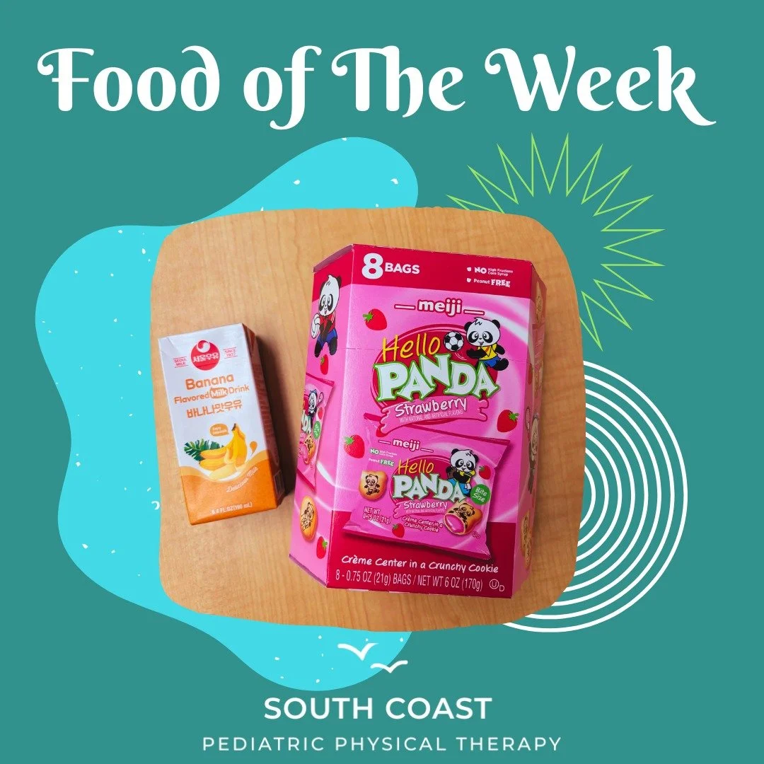 Every week, the occupational therapists at SCT have different Foods of the Week available to clients who are seen for feeding concerns in order to introduce novel foods of various textures and flavors, to increase oral awareness, and/or to improve or