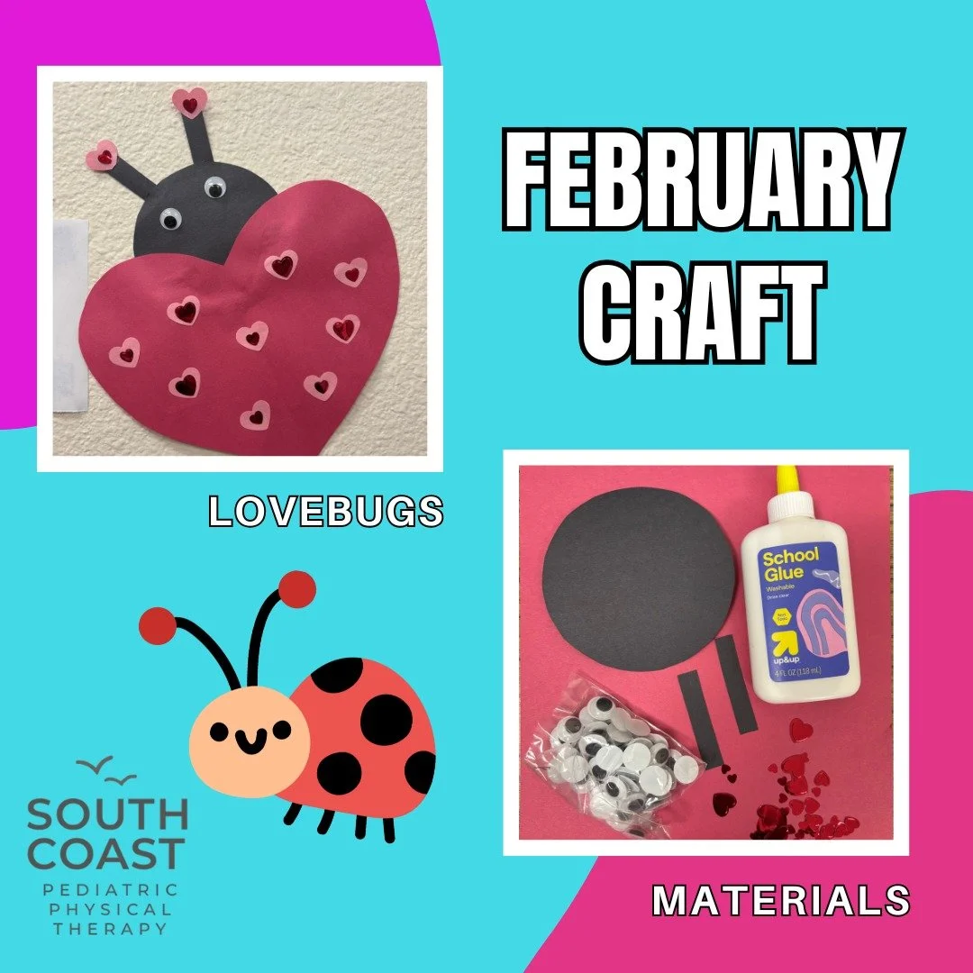 For our February craft of the month we are making Love Bugs! Materials: construction paper, scissors, heart confetti, stickers or heart shaped puncher, glue, and googly eyes. Directions: 1) Fold the paper in half and cut out a heart. 2) Glue the head