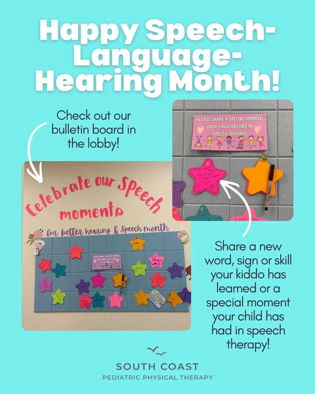Help us celebrate National Speech-Language-Hearing Month! Share a new word, sign, or skill your kiddo has learned, or a special moment your child has had in speech therapy!

To our wonderful Speech team: thank you for your patience, passion, and dedi