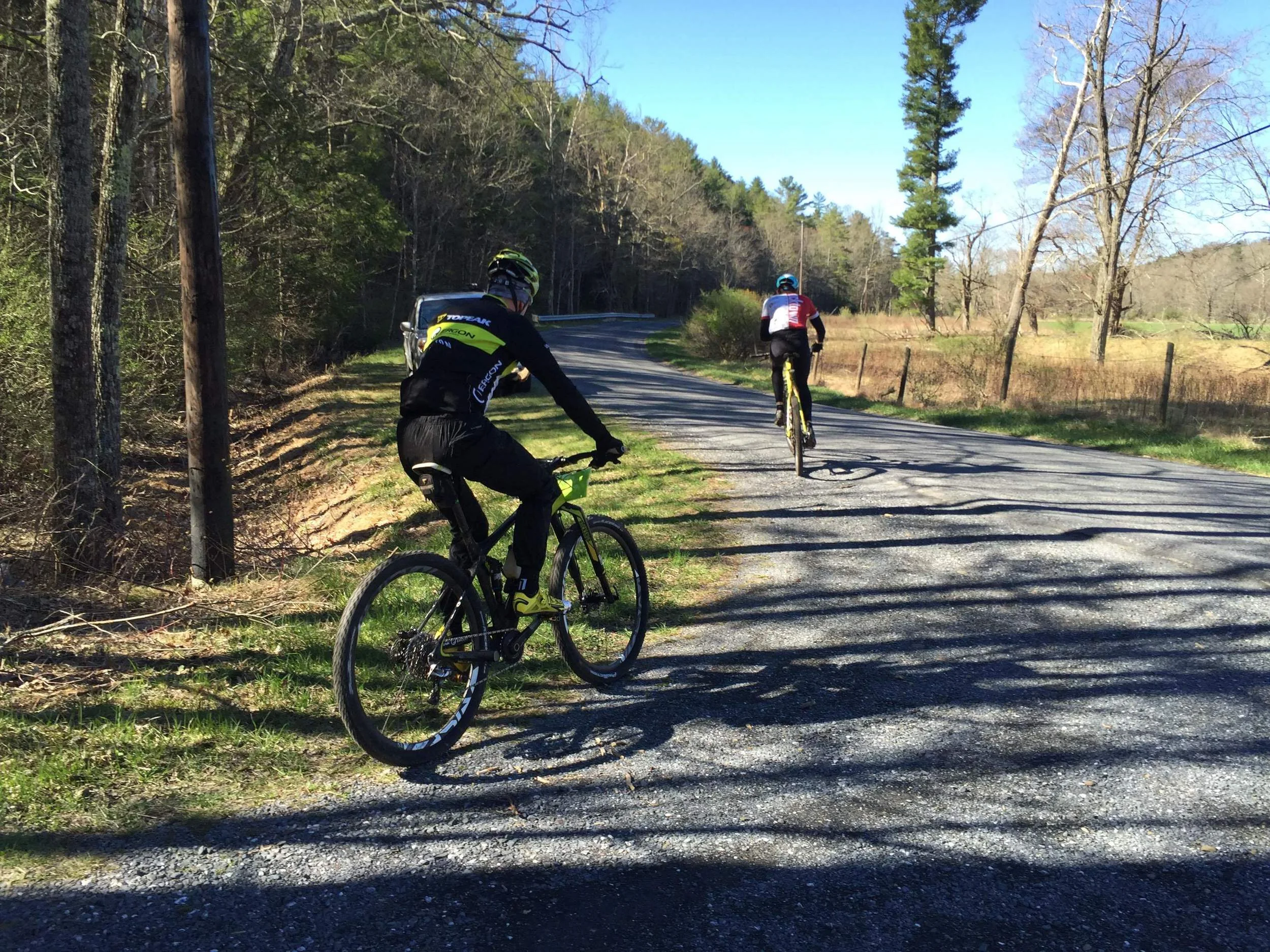 Jeremiah and I after the aid station at the bottom of Dowell's. Photo by Chris Scott