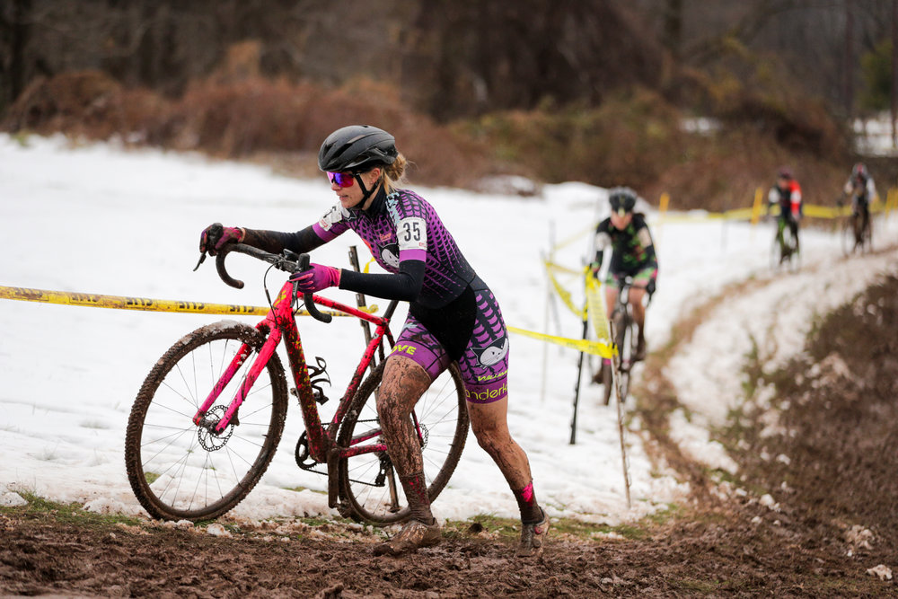  I think there are more pictures of me running with my bike than riding it. I wanted to be able to ride this turn so badly, but once the ground pitched up, traction was completely lost in the mud. PC:  Bruce Buckley  