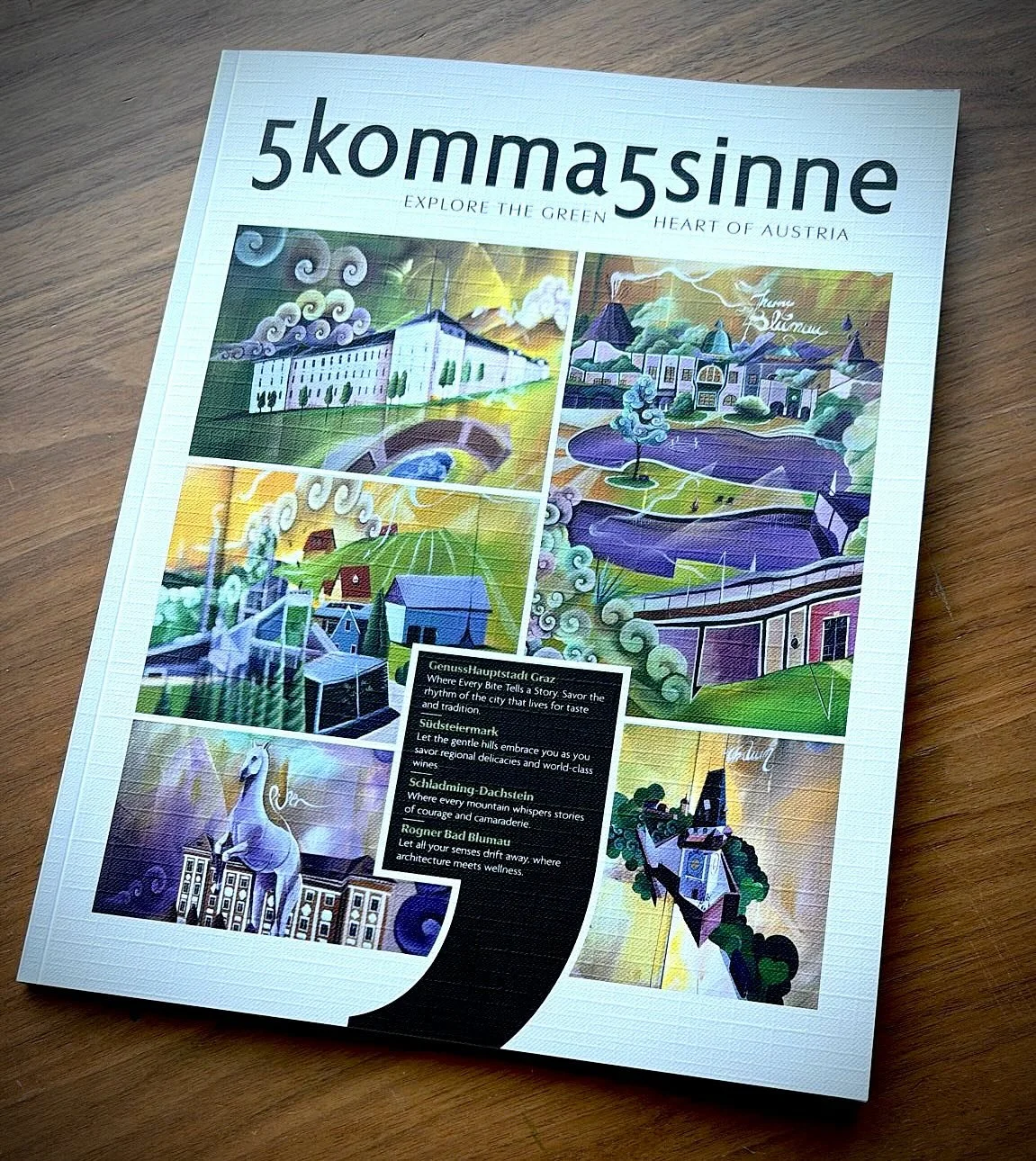 The cover of the new (english) mega issue of the @5komma5sinne magazine by the @konradwendzeleventmarketing / it presents what makes our state so unique - home sweet home: Styria! The cover is made up from outtakes of the artsy Styria Paravent which 
