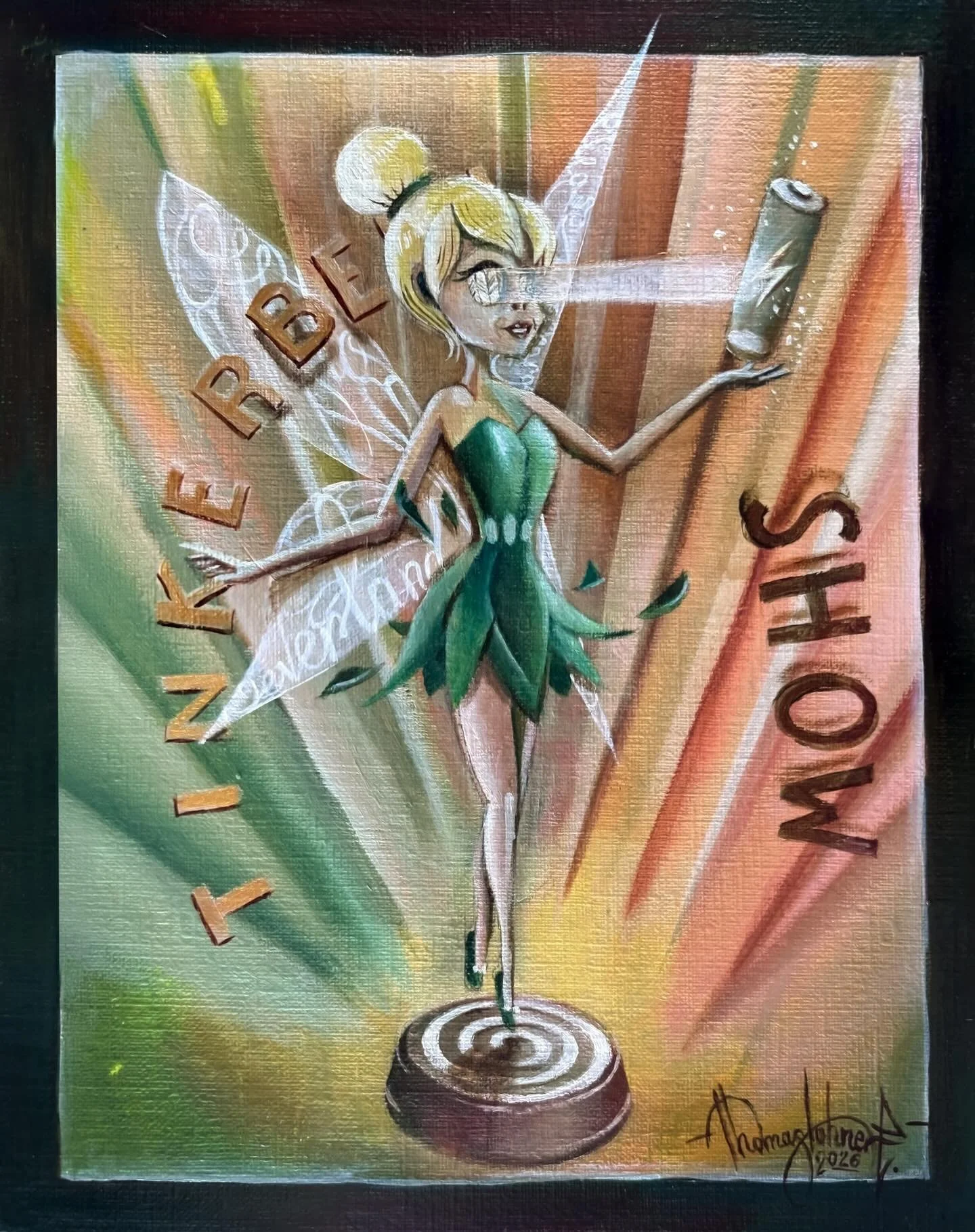 The #Tinkerbell Show is part of the ongoing series Dead Fairy Tales, which began in 2016. The series revolves around a simple but unsettling idea: What happens to fairy tales when no one has time to tell them anymore? This specific original artwork w