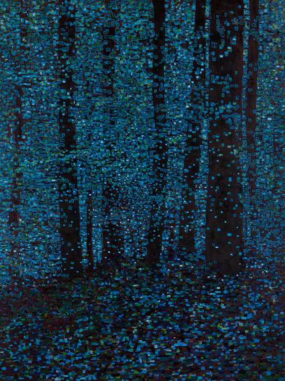 Digital Forest by Moonlight, Oil on Linen, 30" x 40", 2013
