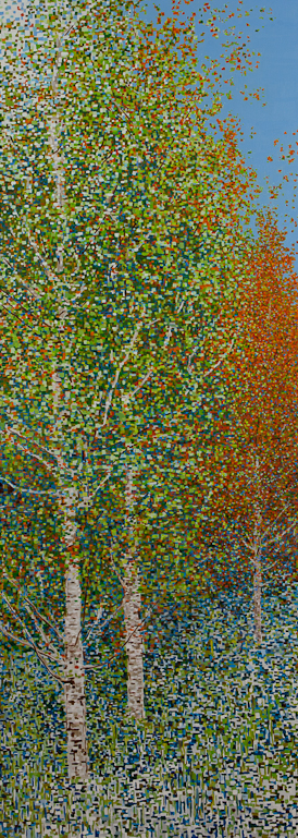 Digital Birches, Large Version, Oil on Linen, 26" x 72", 2014