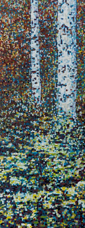 Birch Trees VI: Pixelated, Oil on Linen, 15" x 39", 2012