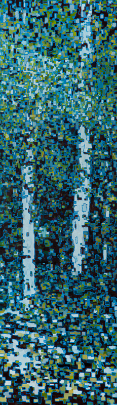 Digital Birches II, Oil on Linen, 12" x 40", 2013