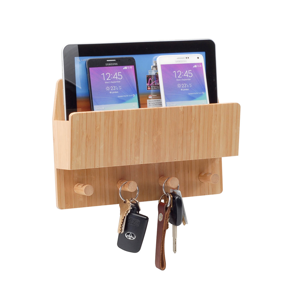 Kitchens and more Hallways Offices MobileVision Bamboo Mail & Letter Wall Mount Organizer with Key Hooks for Entryways
