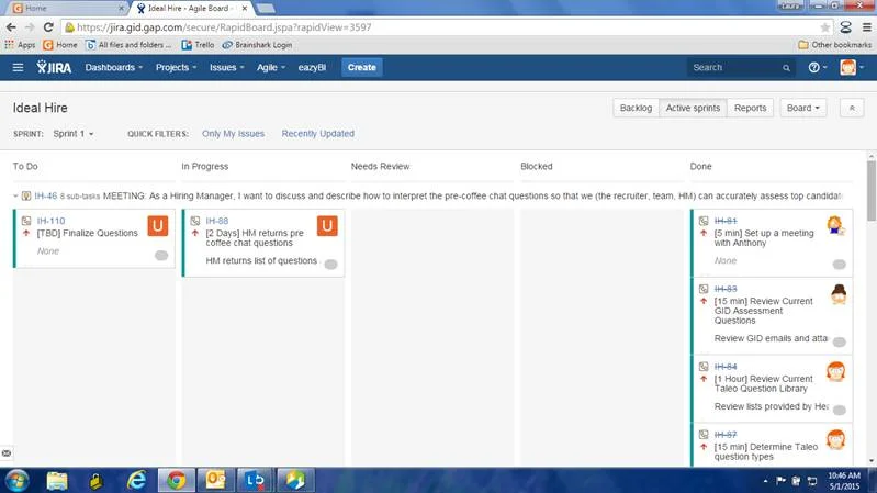 A screenshot of our backlog mid-sprint in Jira.