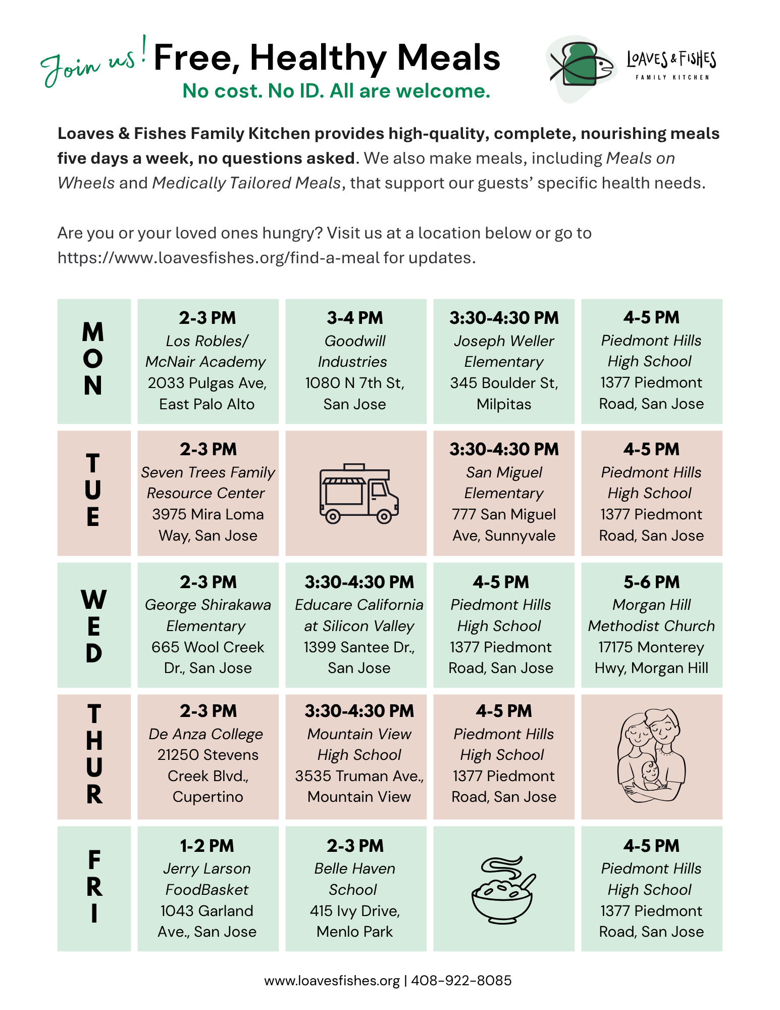 Loaves & Fishes meal schedule