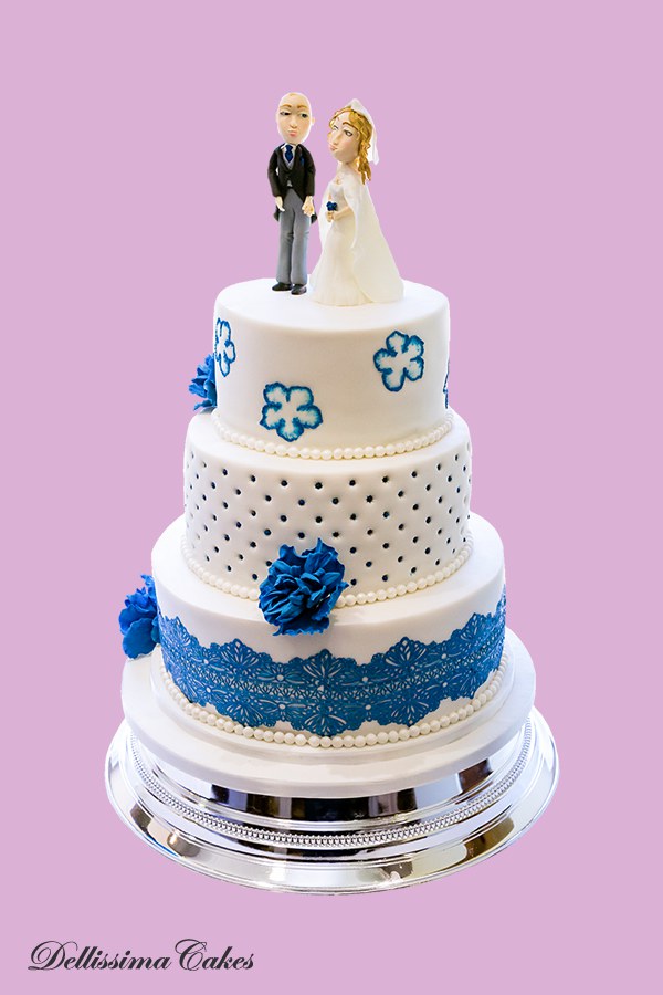 White & Blue Wedding Cake