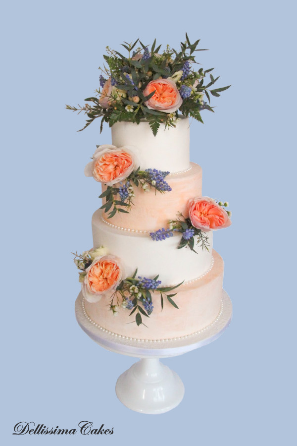 Floral Peach Wedding Cake