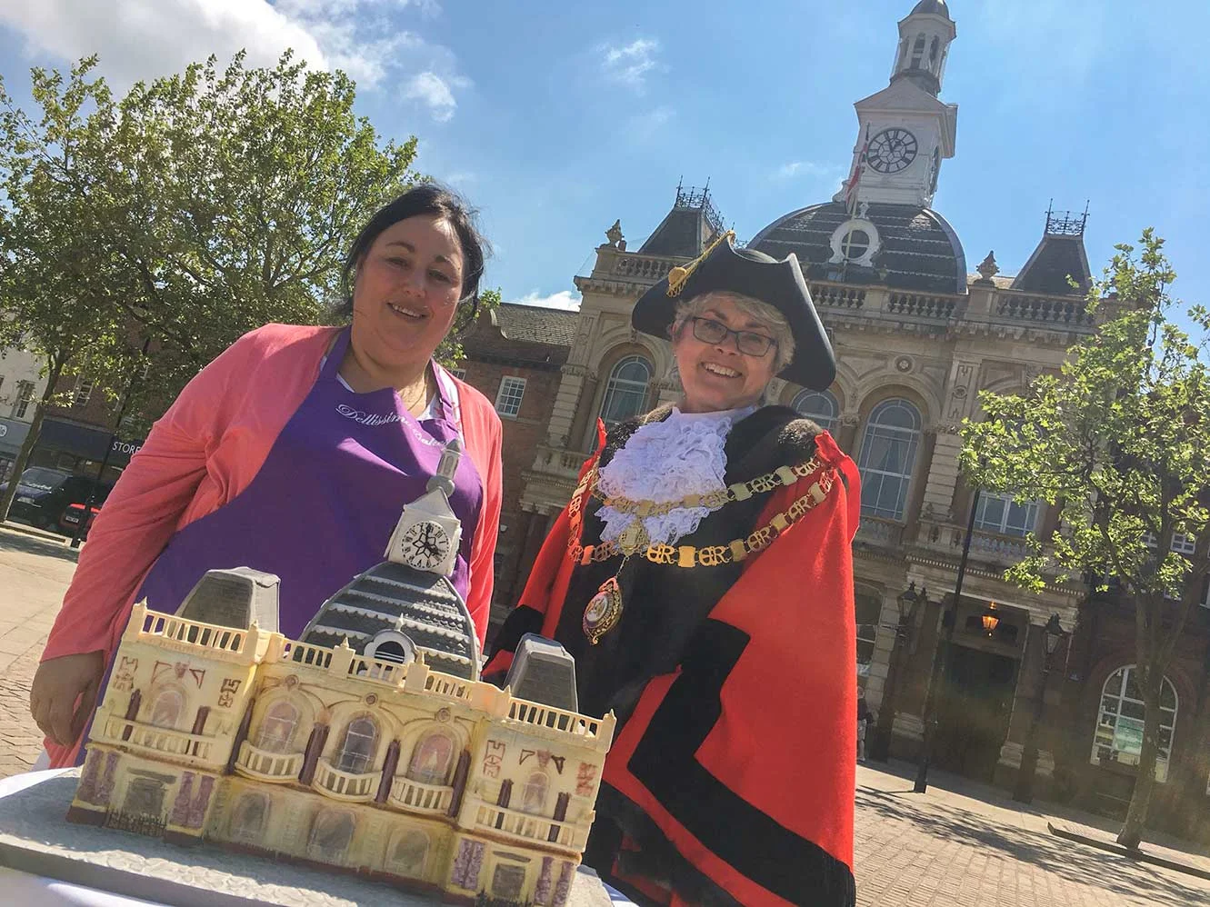 Outside the Town Hall with Retford Mayor, Cllr Helen Richards