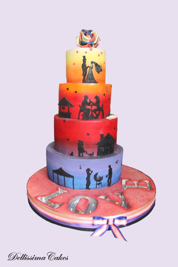 Love Story Silhouette Wedding Cake