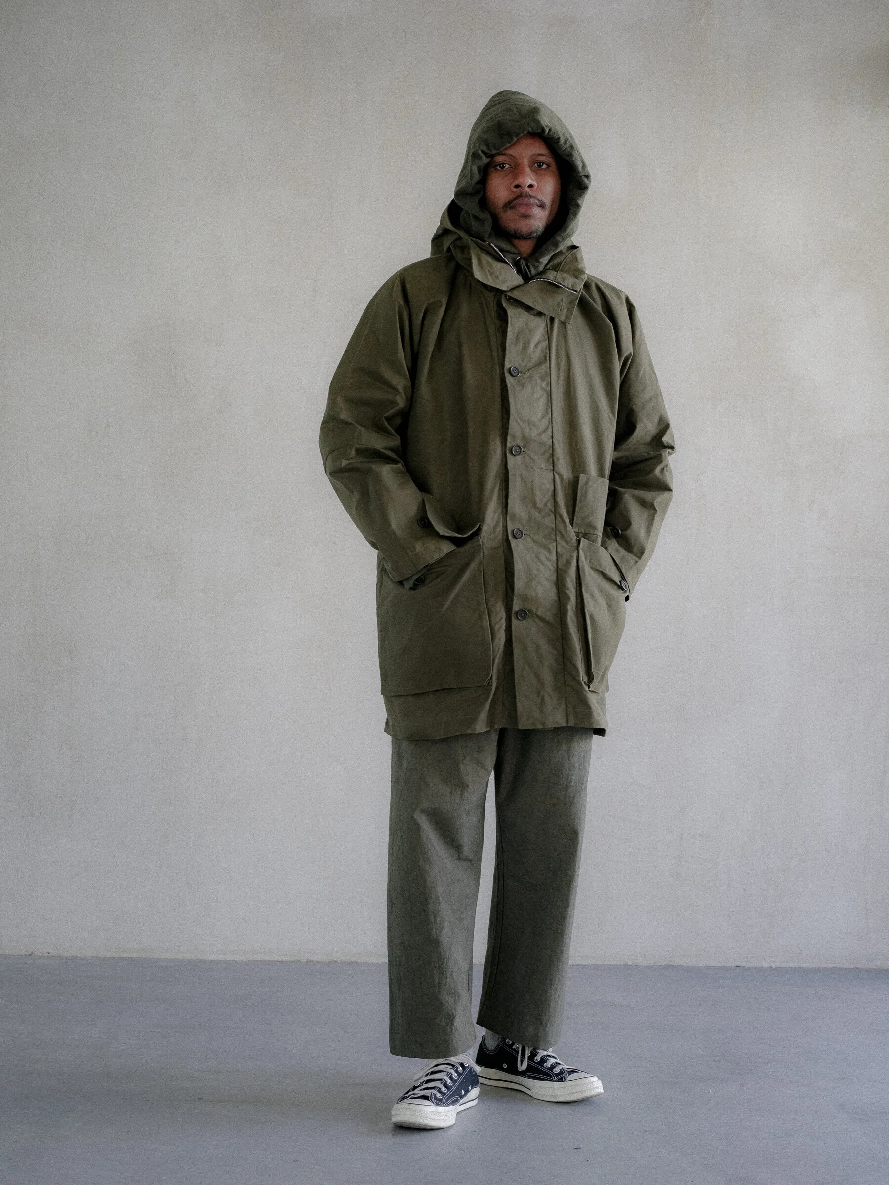 Hooded Coat - Dry Waxed Cotton — evan kinori