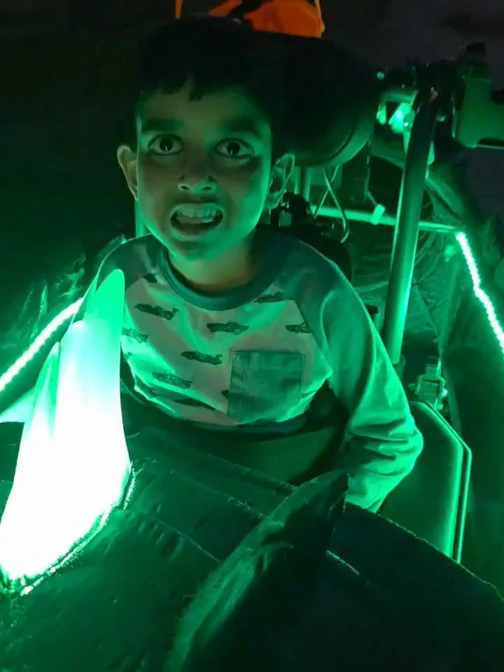 Happy #GodzillaDay! 💚

Micah and his Magic Wheelchair were roaring through the streets on Halloween night. Fun fact: Godzilla secretly loves Reese&rsquo;s. 🎃

#magicwheelchair #godzilla #wheelchaircostume #halloween #epicinclusion